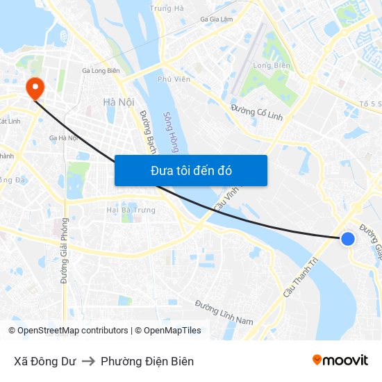 Xã Đông Dư to Phường Điện Biên map