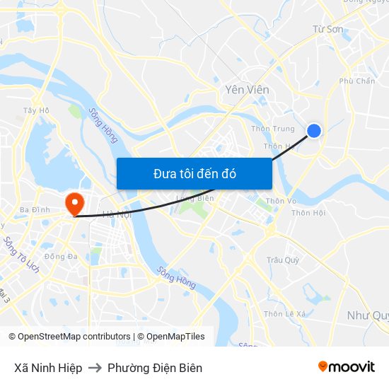 Xã Ninh Hiệp to Phường Điện Biên map