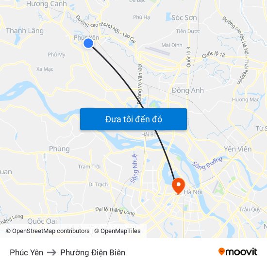Phúc Yên to Phường Điện Biên map