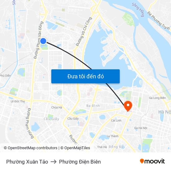 Phường Xuân Tảo to Phường Điện Biên map