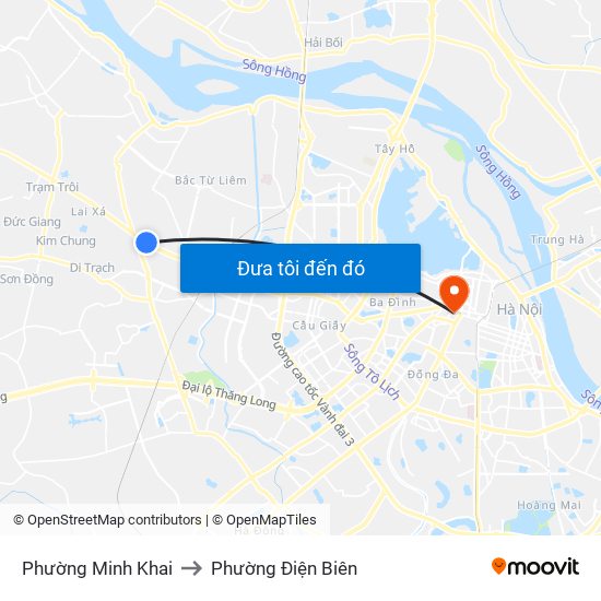 Phường Minh Khai to Phường Điện Biên map