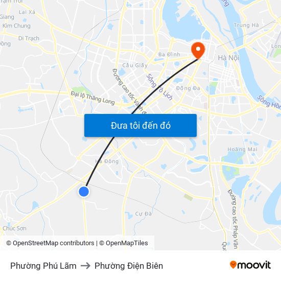 Phường Phú Lãm to Phường Điện Biên map