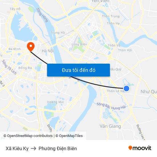 Xã Kiêu Kỵ to Phường Điện Biên map