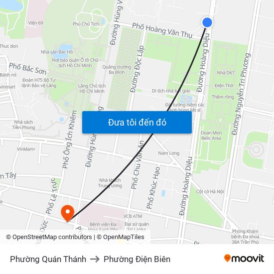 Phường Quán Thánh to Phường Điện Biên map