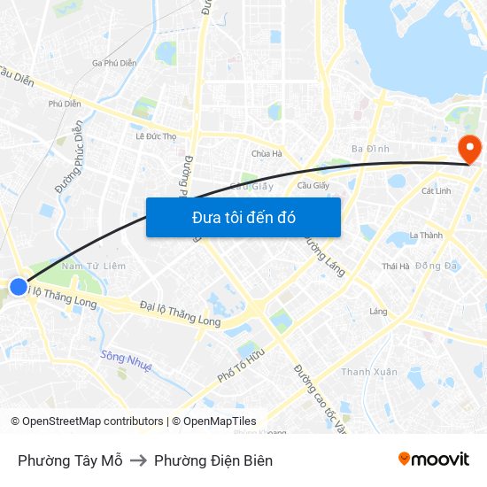 Phường Tây Mỗ to Phường Điện Biên map