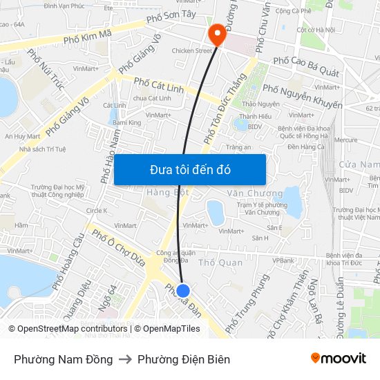 Phường Nam Đồng to Phường Điện Biên map