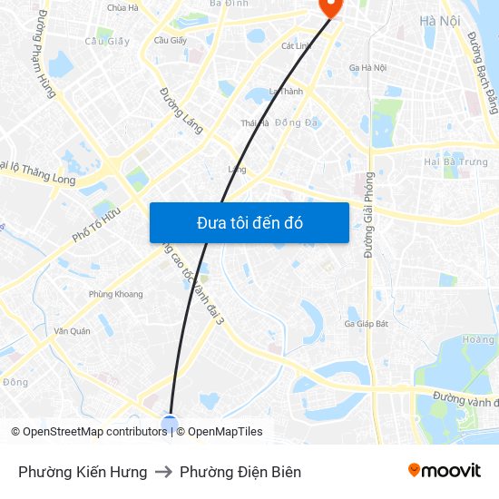 Phường Kiến Hưng to Phường Điện Biên map