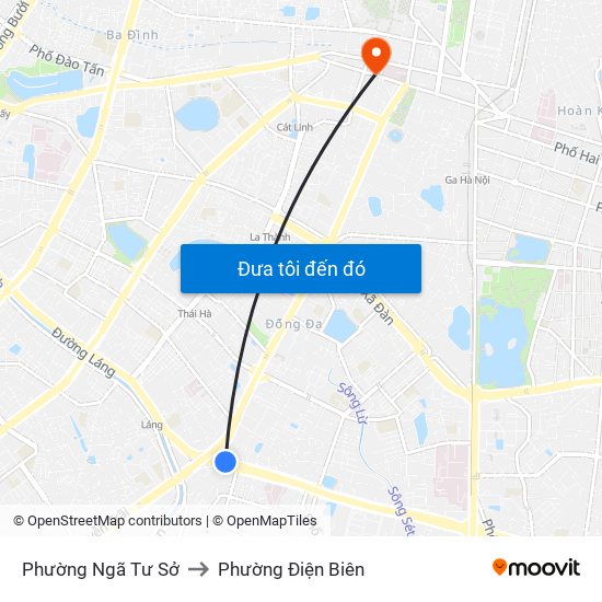 Phường Ngã Tư Sở to Phường Điện Biên map