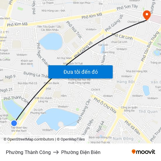 Phường Thành Công to Phường Điện Biên map