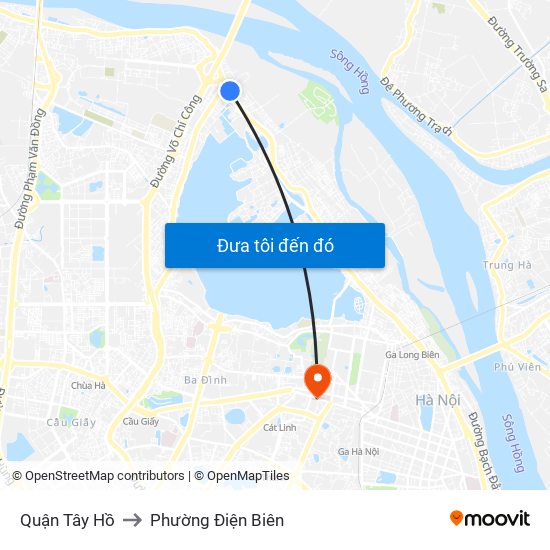 Quận Tây Hồ to Phường Điện Biên map