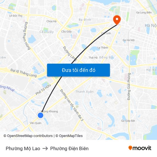 Phường Mộ Lao to Phường Điện Biên map