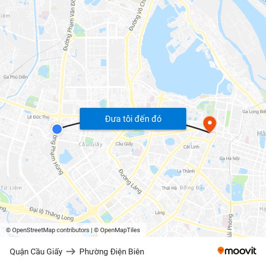 Quận Cầu Giấy to Phường Điện Biên map