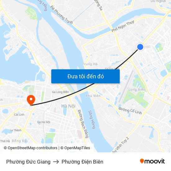 Phường Đức Giang to Phường Điện Biên map