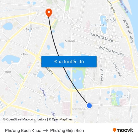 Phường Bách Khoa to Phường Điện Biên map