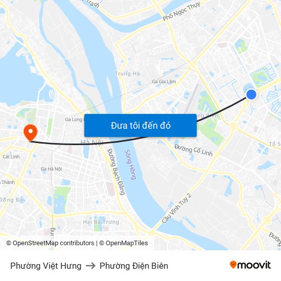 Phường Việt Hưng to Phường Điện Biên map