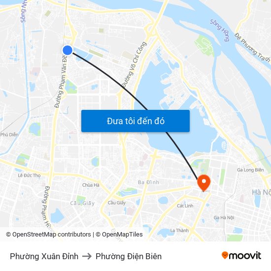 Phường Xuân Đỉnh to Phường Điện Biên map