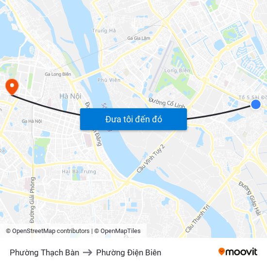 Phường Thạch Bàn to Phường Điện Biên map