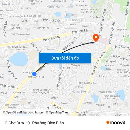Ô Chợ Dừa to Phường Điện Biên map