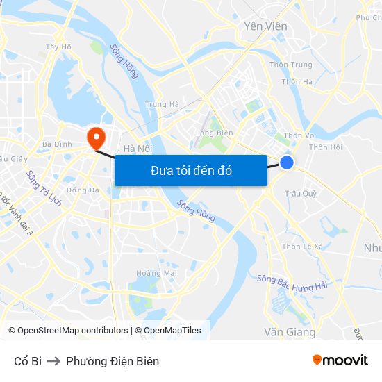 Cổ Bi to Phường Điện Biên map