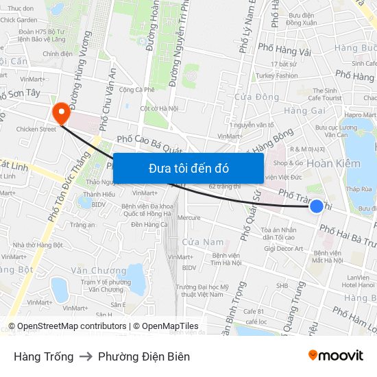 Hàng Trống to Phường Điện Biên map