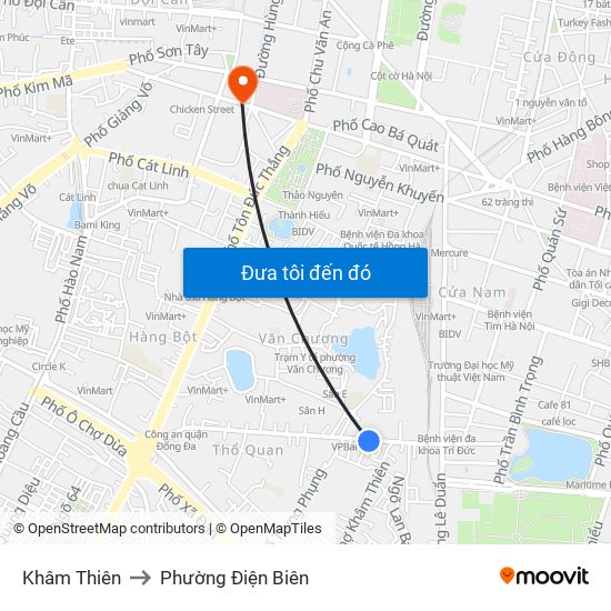 Khâm Thiên to Phường Điện Biên map