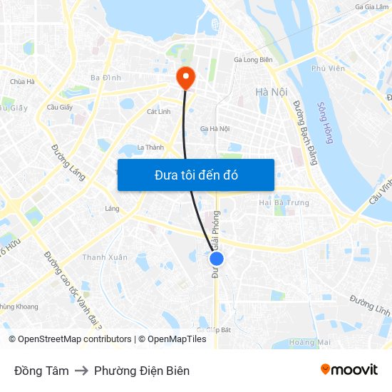 Đồng Tâm to Phường Điện Biên map