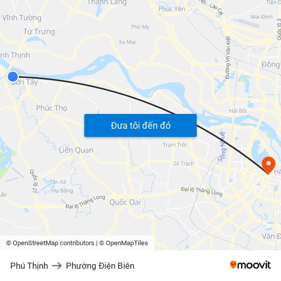Phú Thịnh to Phường Điện Biên map