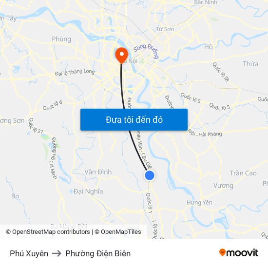 Phú Xuyên to Phường Điện Biên map