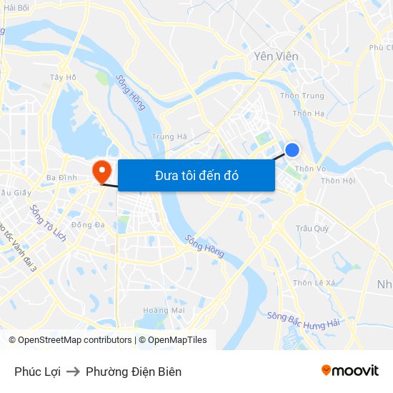 Phúc Lợi to Phường Điện Biên map