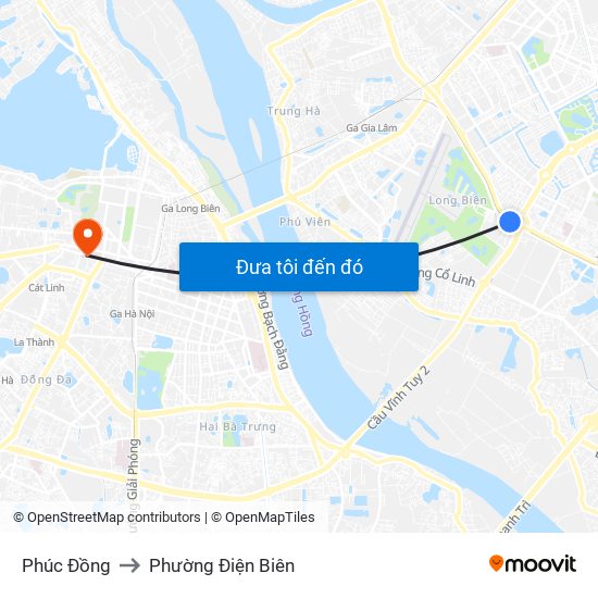 Phúc Đồng to Phường Điện Biên map