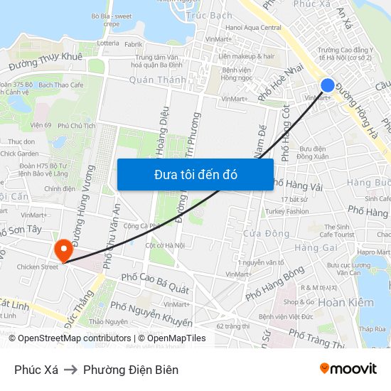 Phúc Xá to Phường Điện Biên map