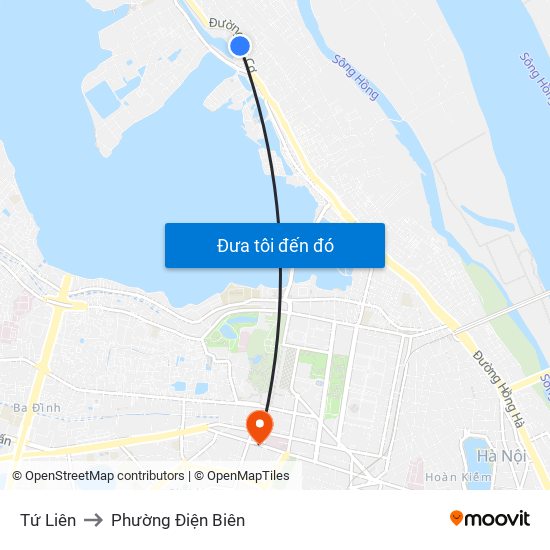 Tứ Liên to Phường Điện Biên map