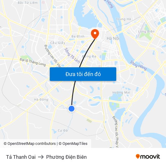 Tả Thanh Oai to Phường Điện Biên map