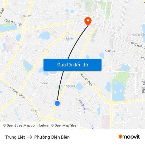 Trung Liệt to Phường Điện Biên map