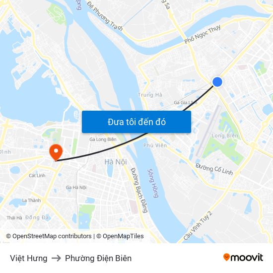 Việt Hưng to Phường Điện Biên map