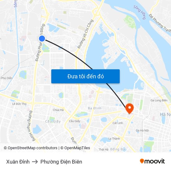 Xuân Đỉnh to Phường Điện Biên map