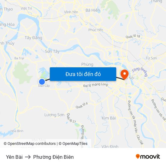 Yên Bài to Phường Điện Biên map