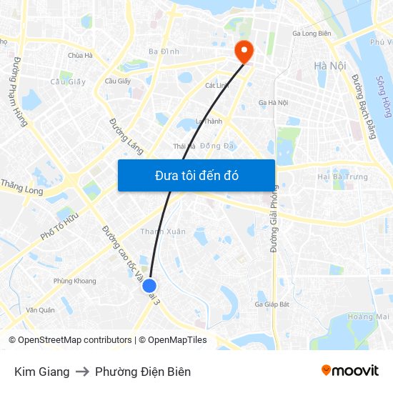 Kim Giang to Phường Điện Biên map