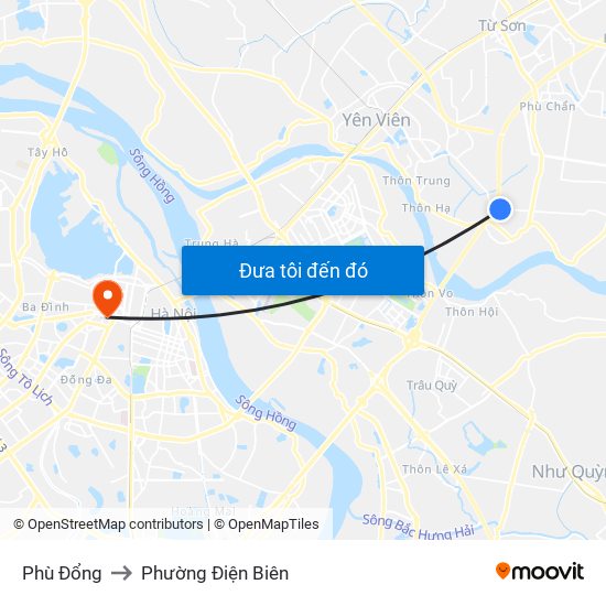 Phù Đổng to Phường Điện Biên map