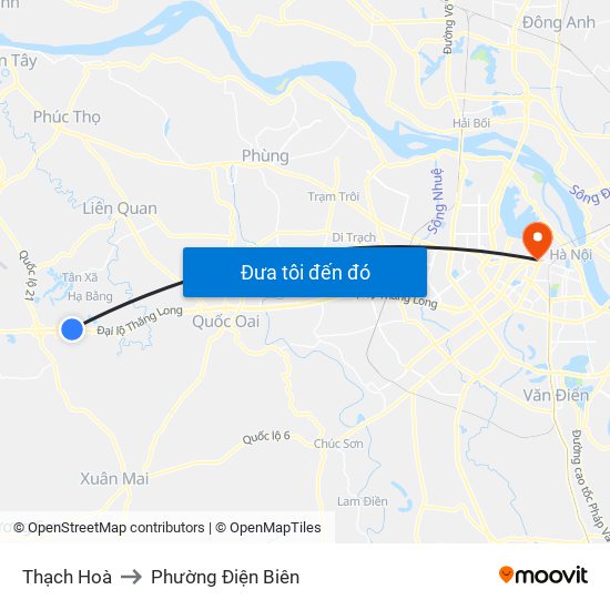 Thạch Hoà to Phường Điện Biên map
