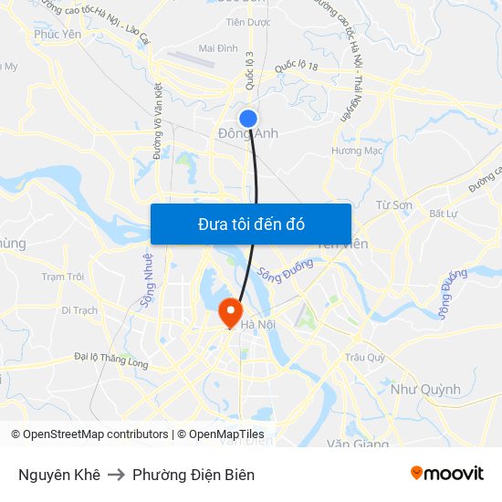 Nguyên Khê to Phường Điện Biên map