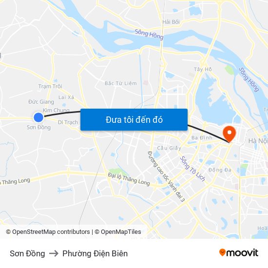 Sơn Đồng to Phường Điện Biên map