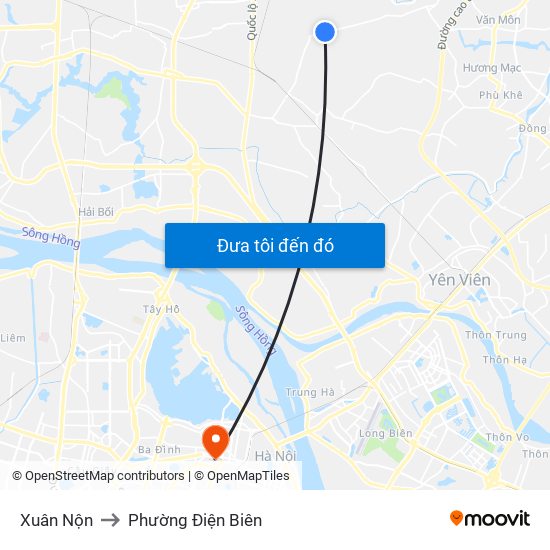Xuân Nộn to Phường Điện Biên map