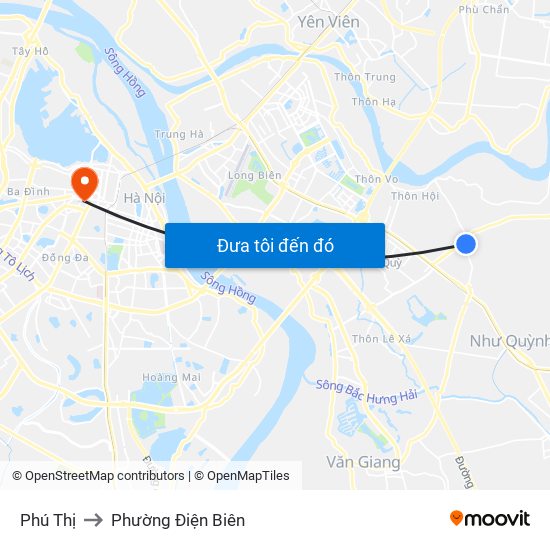 Phú Thị to Phường Điện Biên map