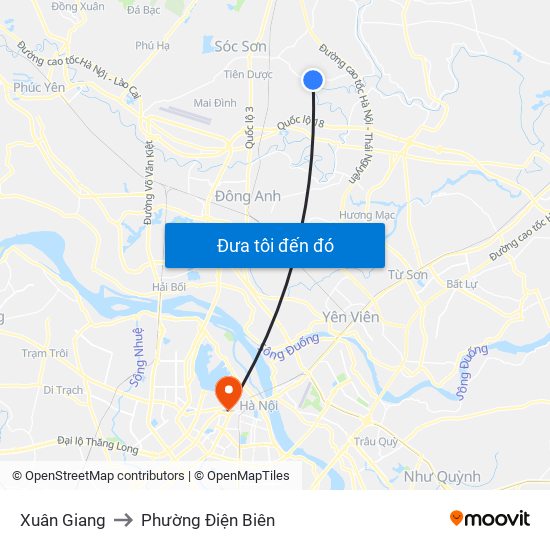 Xuân Giang to Phường Điện Biên map