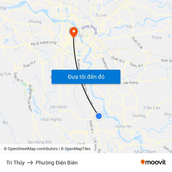 Tri Thủy to Phường Điện Biên map