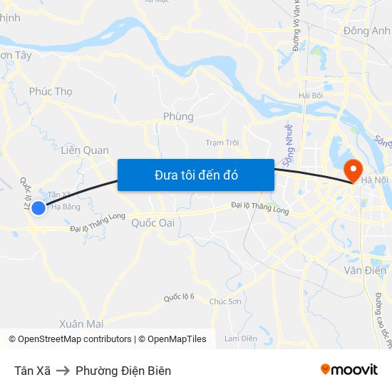 Tân Xã to Phường Điện Biên map