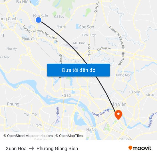 Xuân Hoà to Phường Giang Biên map