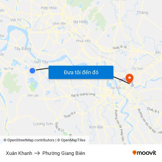 Xuân Khanh to Phường Giang Biên map