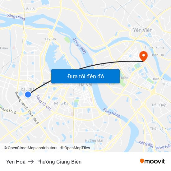 Yên Hoà to Phường Giang Biên map